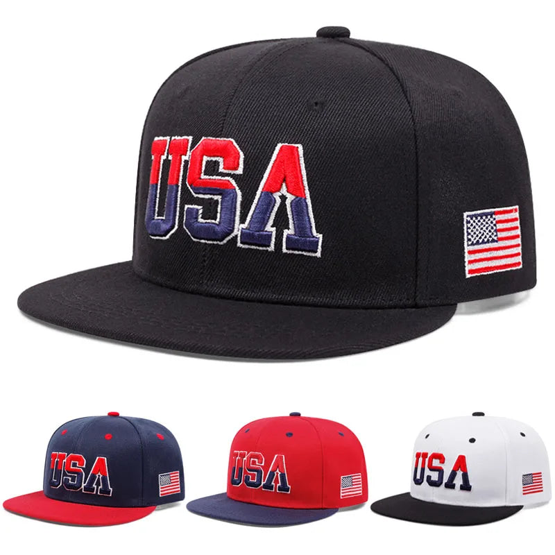Fashion Personalized New Flat Brimmed Hat USA Embroidered Street Daily Baseball Hat Unisex