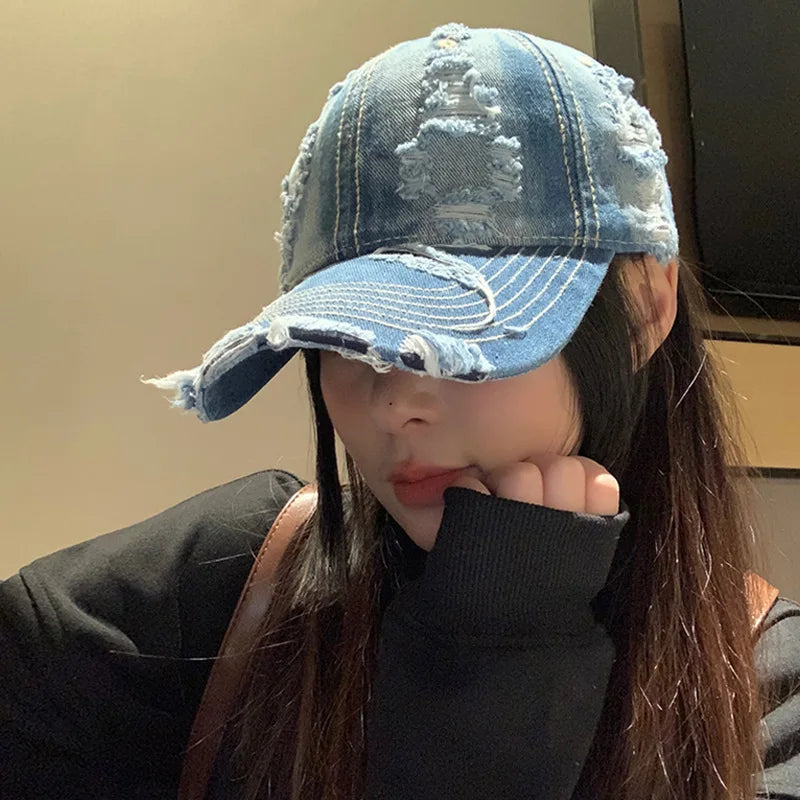 Washed Denim Baseball Cap Women Men