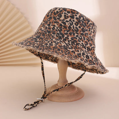 Korean Retro And Fashionable Leopard Print Fisherman Hat