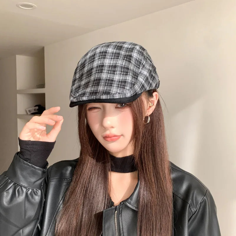 Beret Hats Women's Checkered Retro Adjustable Fashion Cap