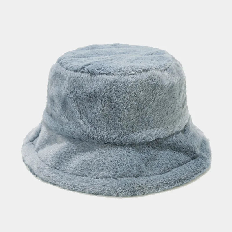 Faux Rabbit Fur Bucket Hat Lady Winter Warm Soft Panama Hat