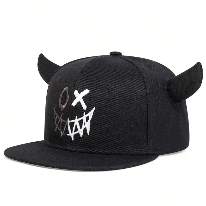 Unisex Smiling Face And Cow Horn Personality Hip-hop Hats Spring Autumn