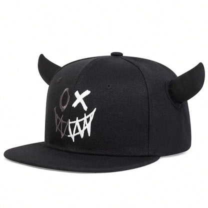 Unisex Smiling Face And Cow Horn Personality Hip-hop Hats Spring Autumn