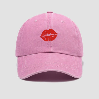 Red Lips Kiss Printed Baseball Hat Sunscreen, Sunshade, Party Travel Hat Simple Design