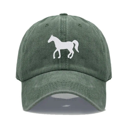 Horse Embroidered Baseball Cap For Women Men Fashion Adjustable Washed Cotton