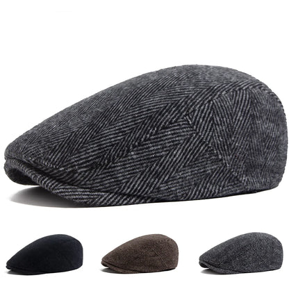 Vintage Big Herringbone Beret For Men Autumn Winter Warm Casual Newsboy Cap