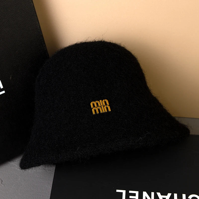 Designer Wool Warm Bucket Hat Women Fashion Fisherman Winter Hats