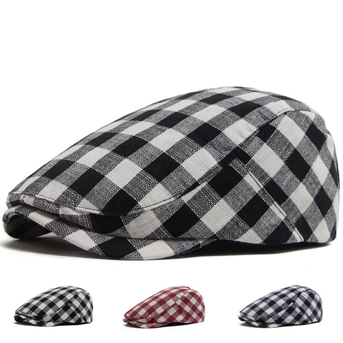 New Fashion Plaid Beret Men Women Vintage Visor Flat Cap