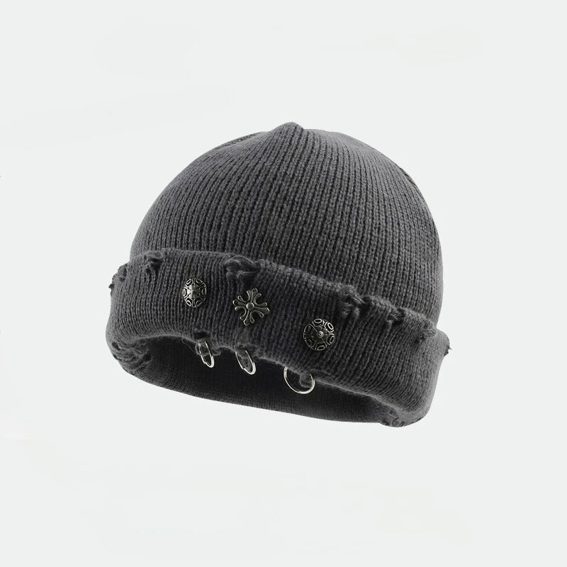 Street Hip-Hop Retro Cross Ring Perforated Woolen Hat For Women