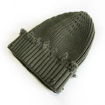 New Dilapidated Hole Knitted Hat Solid Color Ear Protection Warm Cap