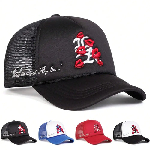 Unisex Lips Letter Embroidery Baseball Net Caps Spring and Summer Outdoor
