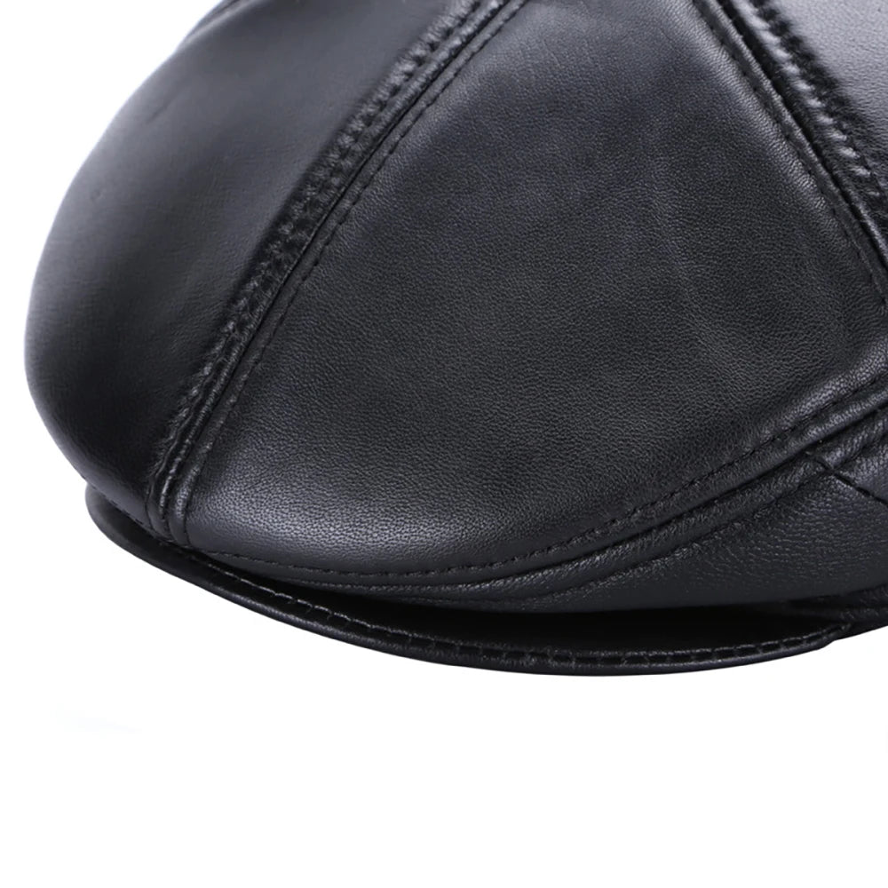 2026 Hot Sale Real Sheep Leather Berets Man Black Casual Duckbill Hats