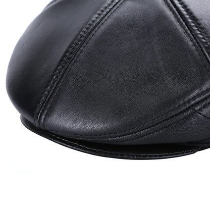 2026 Hot Sale Real Sheep Leather Berets Man Black Casual Duckbill Hats