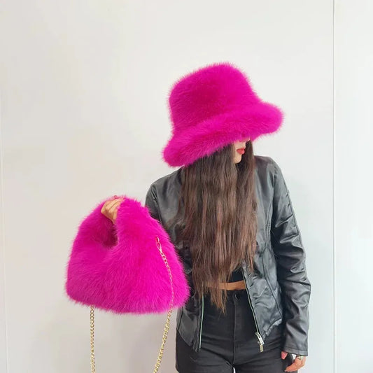 Autumn And Winter Women's Hats Faux Fur Bucket Hat