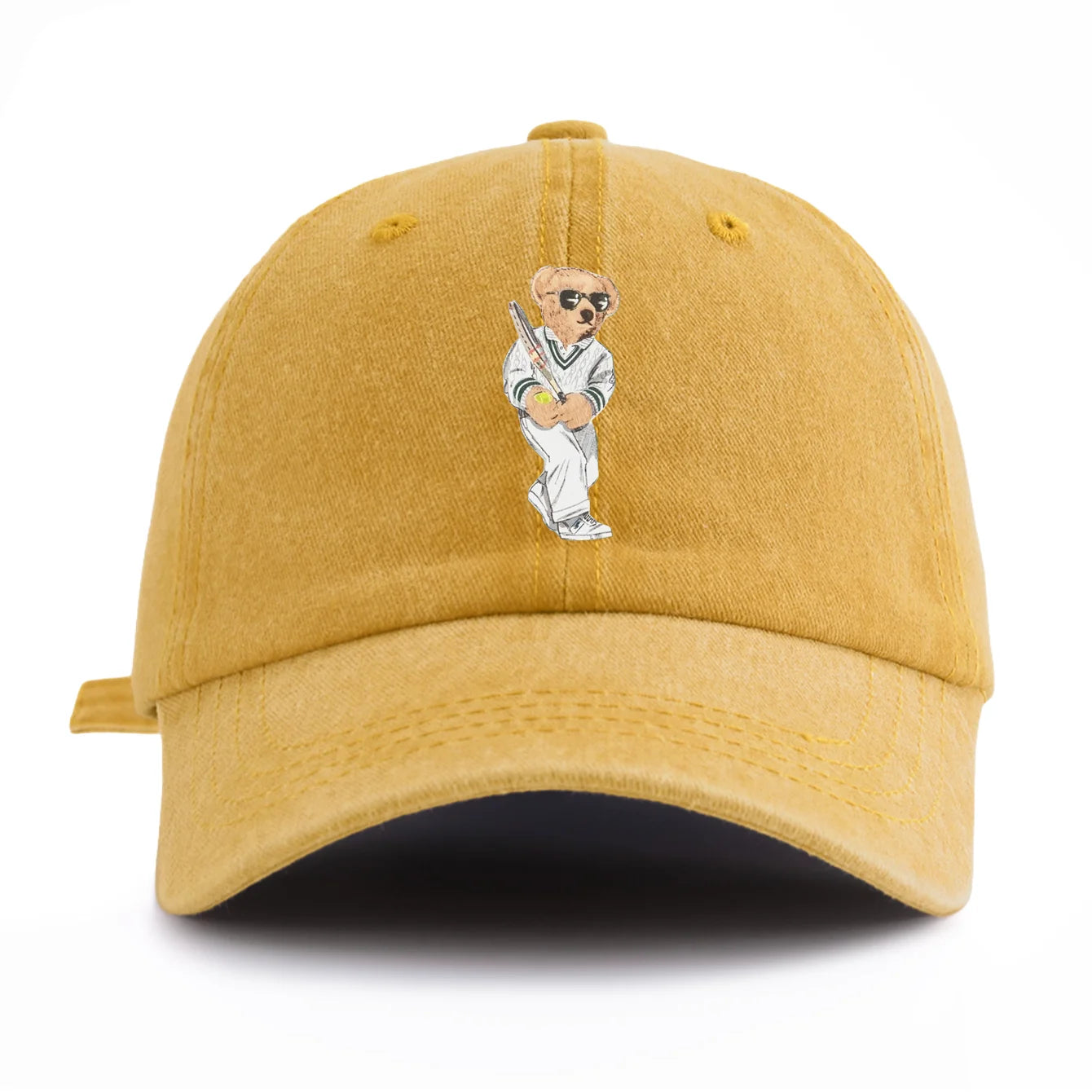 Baseball Bear Print Washed Baseball Cap For Adults, Minimalist Retro Style Casual Soft