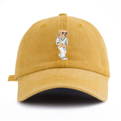 Baseball Bear Print Washed Baseball Cap For Adults, Minimalist Retro Style Casual Soft