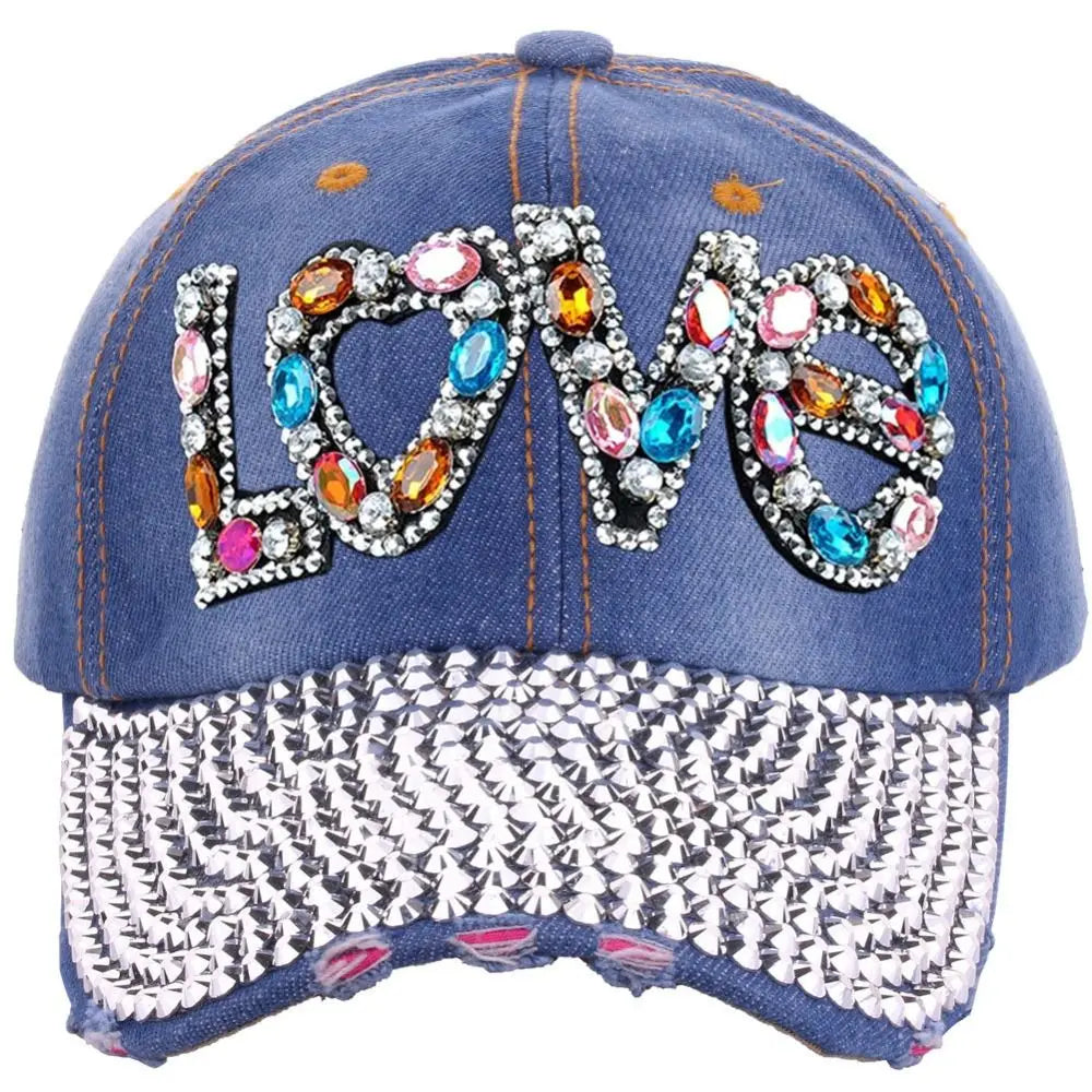 Outdoor Sports Love Rhinestones Baseball Caps Women Girls