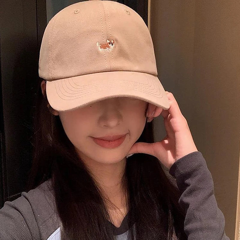 Dog Embroidery Baseball Hat For Men Women Cotton Solid Color Peaked Cap