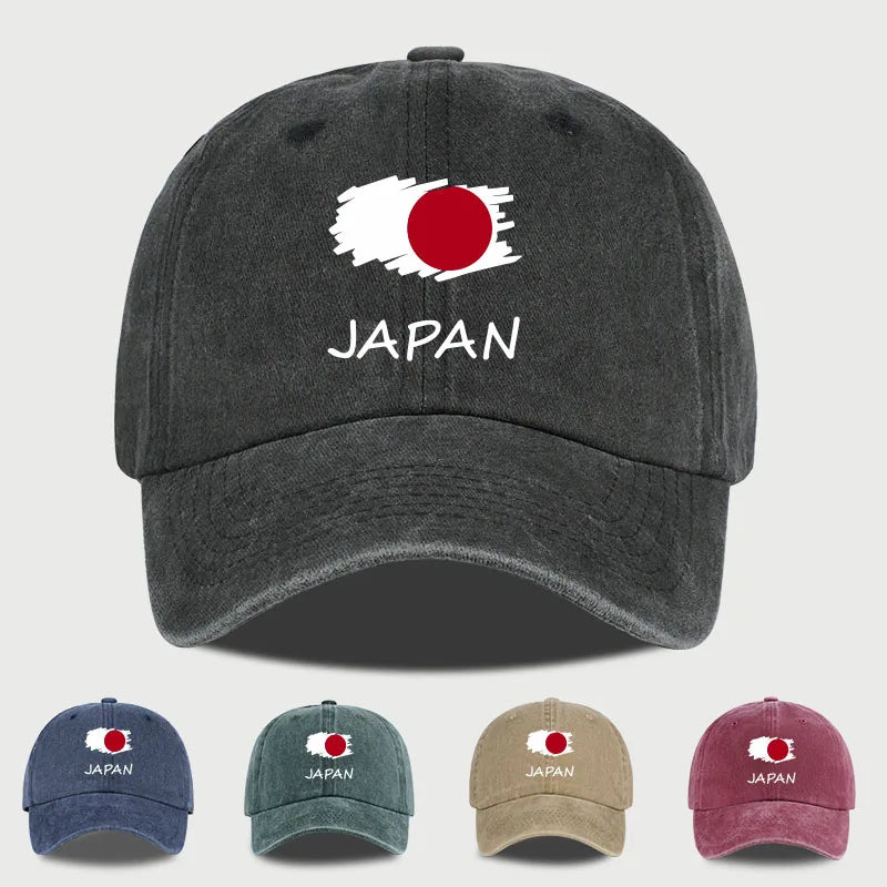 Flag Print Washed Baseball Cap Comfortable & Breathable Retro Patriotic Style Daily Commute Gift for Japan Enthusiasts