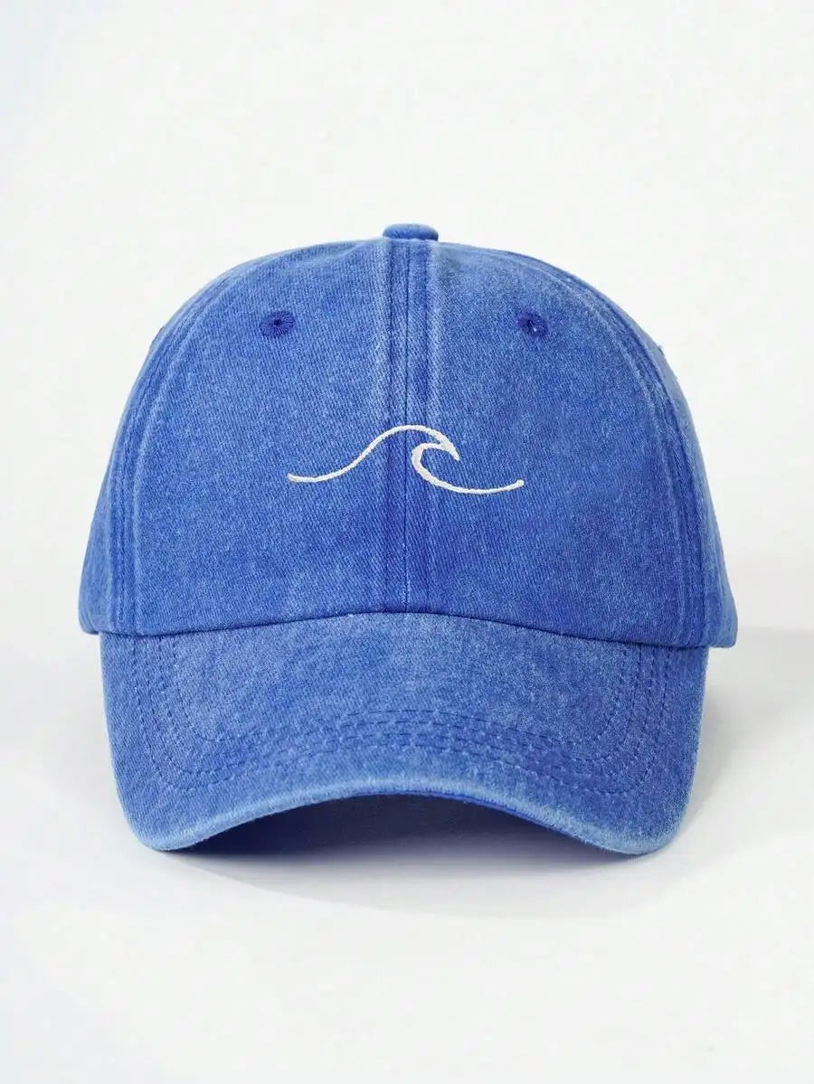 Embroidered Wave Washed Baseball Cap Adjustable