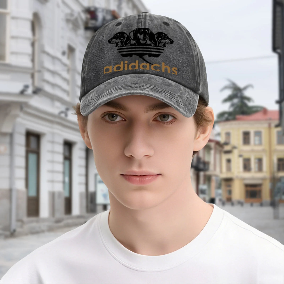 Vintage Washed Baseball Cap Unisex Distressed Snapback Hat Grey Dachshund Dog Graphic Embroidery Adjustable Dad Hat Streetwear