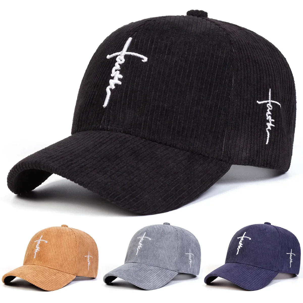 Unisex Letter Cross Embroidery Corduroy Baseball Caps Spring and Autumn