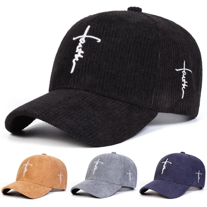 Unisex Letter Cross Embroidery Corduroy Baseball Caps Spring and Autumn