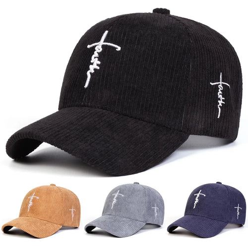 Unisex Letter Cross Embroidery Corduroy Baseball Caps Spring and Autumn