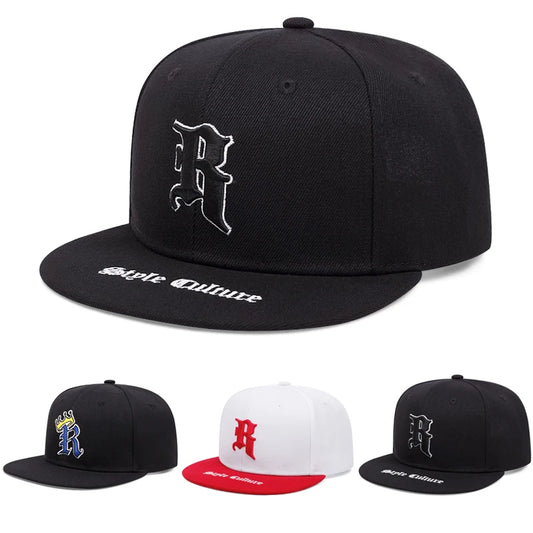 R Crown Embroidered Men's Flat brimmed Hat Hip Hop Hat Women's Trendy