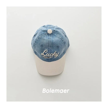 Fashion Blue Denim Baby Baseball Hat Letter Embroidery Long Brim Cap Boy Girl Children Outdoor Peaked Hat