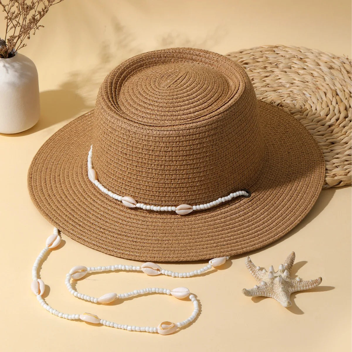 Personalized Trend, Shell Necklace, Straw Hat Spring And Summer