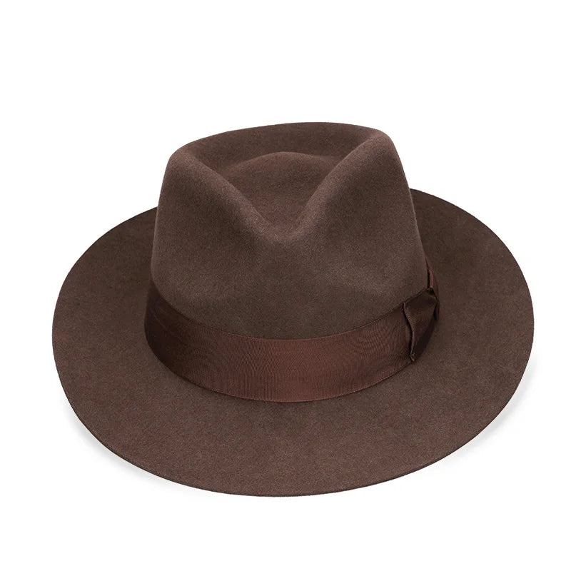 New British 100% Wool Felt Hat Men Fedora Big Size Raw Edge Brim Satin Lined Gangster Hat