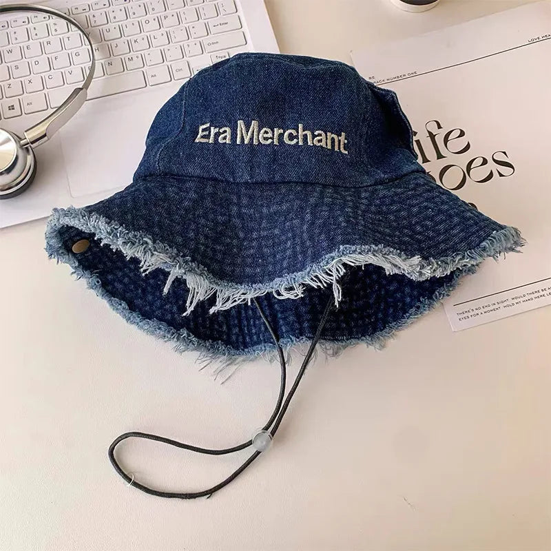 Spring Summer Wide Brimmed Washed Denim Fisherman Hat