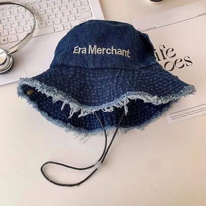 Spring Summer Wide Brimmed Washed Denim Fisherman Hat