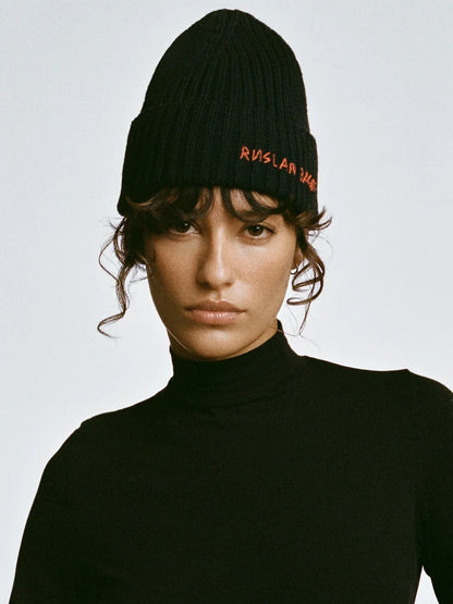 Winter Wool Knitted Beanie Hat, Thick Warm Unisex Letter Embroidered Cap