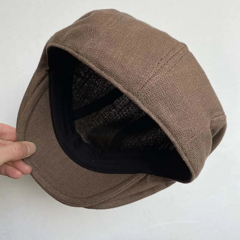 Solid Color Linen Flat Cap Breathable Summer Sun Hat