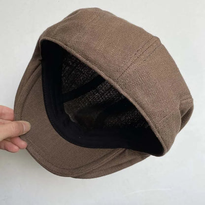 Solid Color Linen Flat Cap Breathable Summer Sun Hat