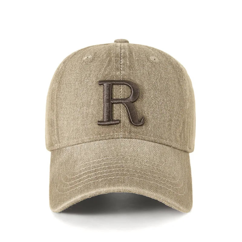Fashion R Letter Denim Baseball Cap, Washed Cotton Peaked Hat