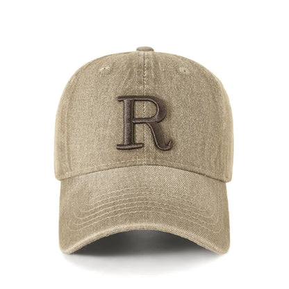 Fashion R Letter Denim Baseball Cap, Washed Cotton Peaked Hat