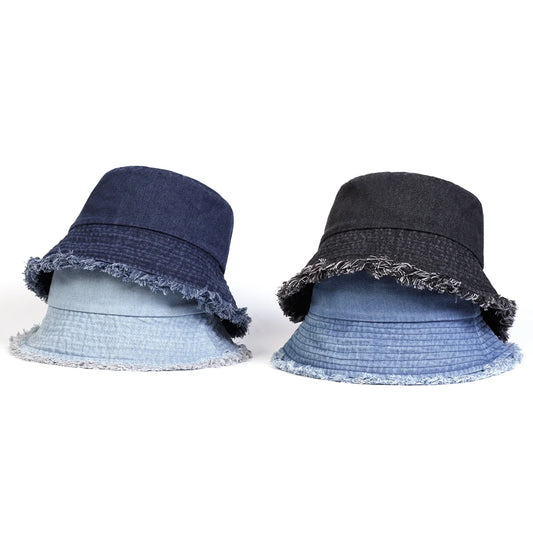 Unisex Light Board Edge Hole Denim Personality Bucket Hats