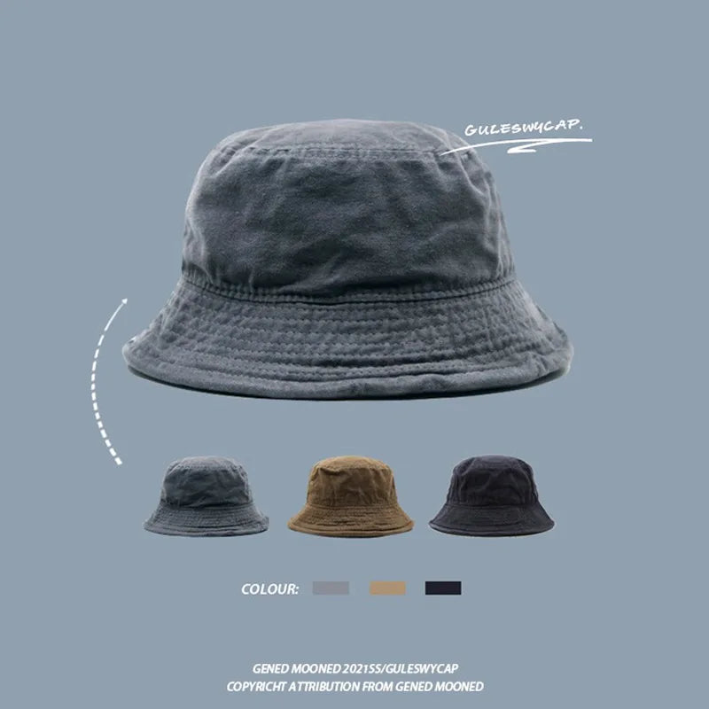 Big Head 59-61cm Bucket Hat Wide Brim Pure Cotton Outdoor Sun Caps