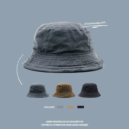 Big Head 59-61cm Bucket Hat Wide Brim Pure Cotton Outdoor Sun Caps