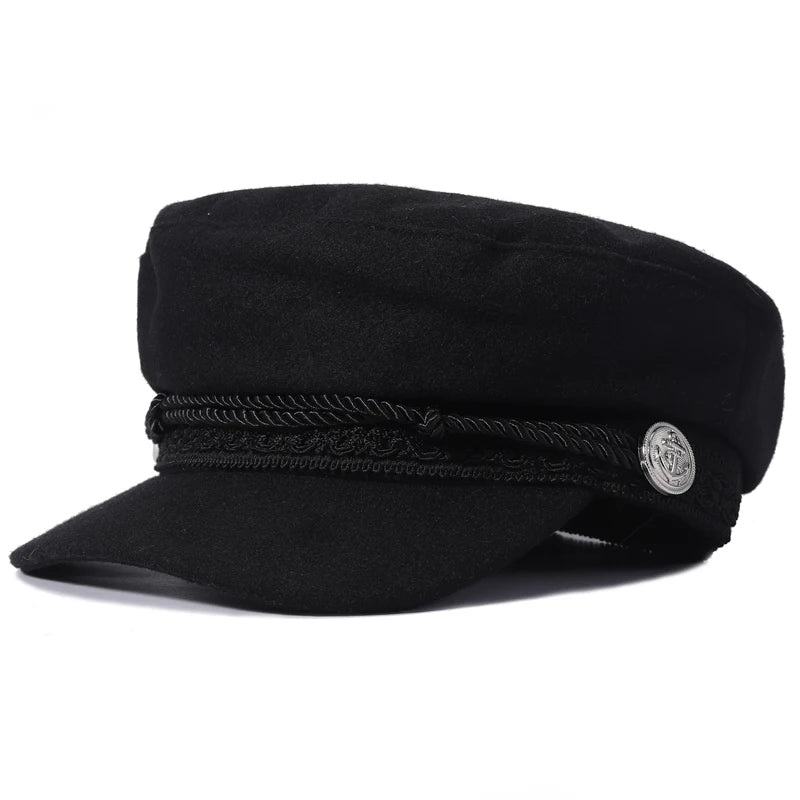 Fashion Women Men Spring Autumn Sailor Black Ladies Beret Top Captain Cap