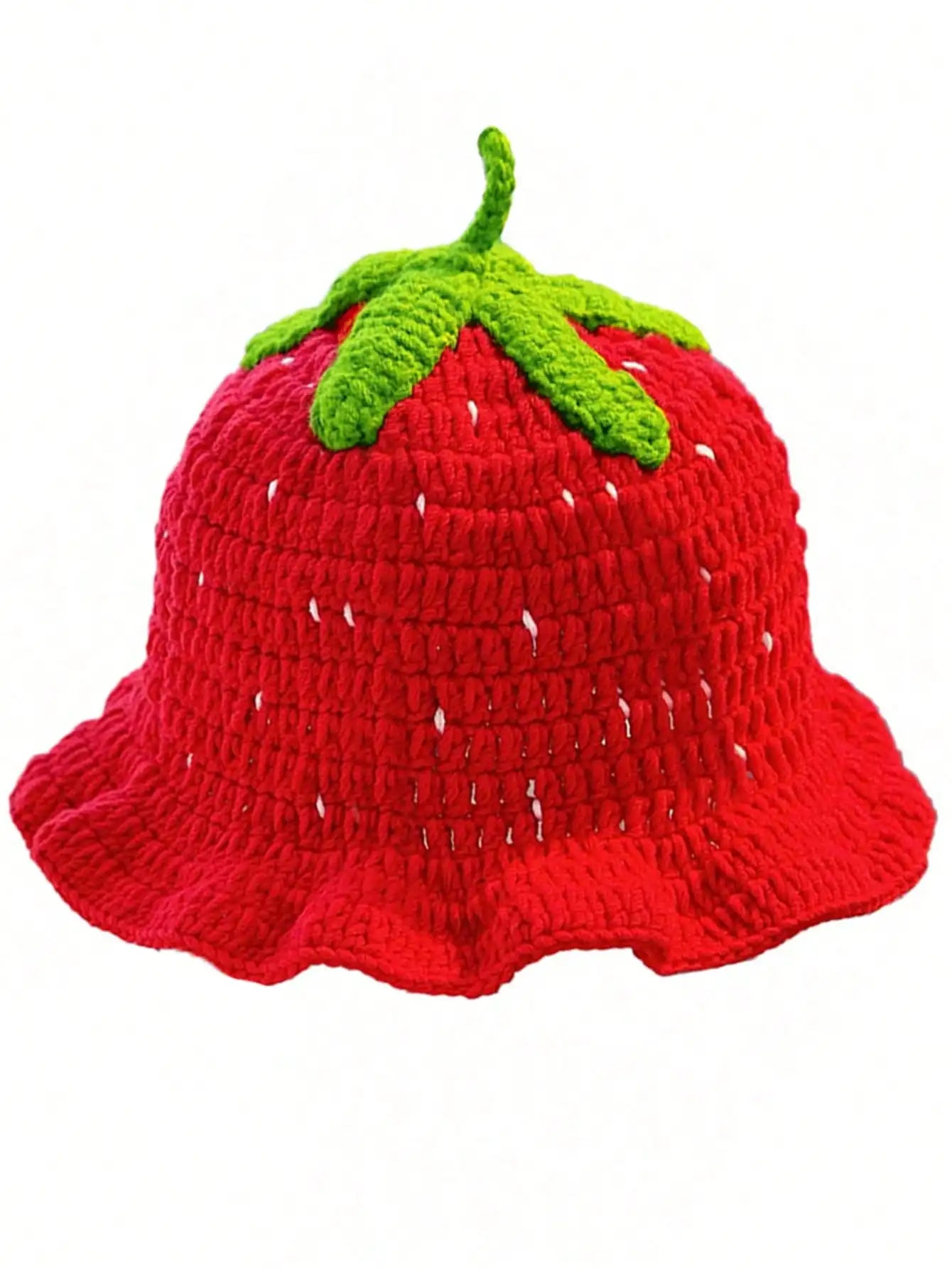 Women's Cartoon Red Strawberry Fisherman's Hat, Bohemian Hand-Crocheted Hat