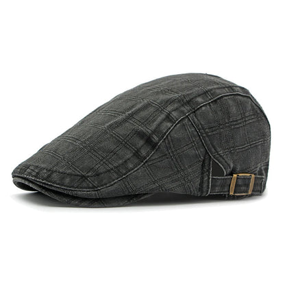 Casual Plaid Flat Peaked Caps For Men Solid Color Berets Hat