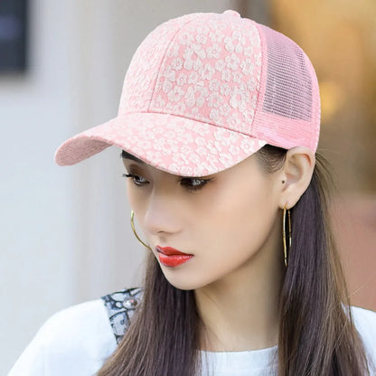 Classic Lace Flower Mesh Cap Adjustable Breathable Baseball Cap