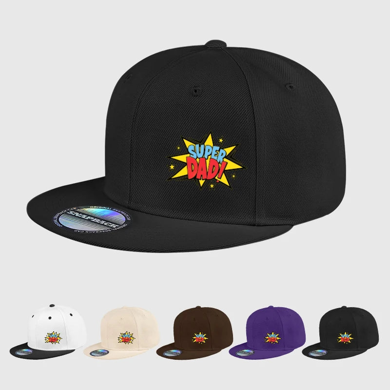 Retro Super Dad Comic-Style Printed Flat-Brim Hat Snapback Cap