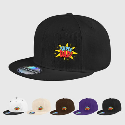 Retro Super Dad Comic-Style Printed Flat-Brim Hat Snapback Cap