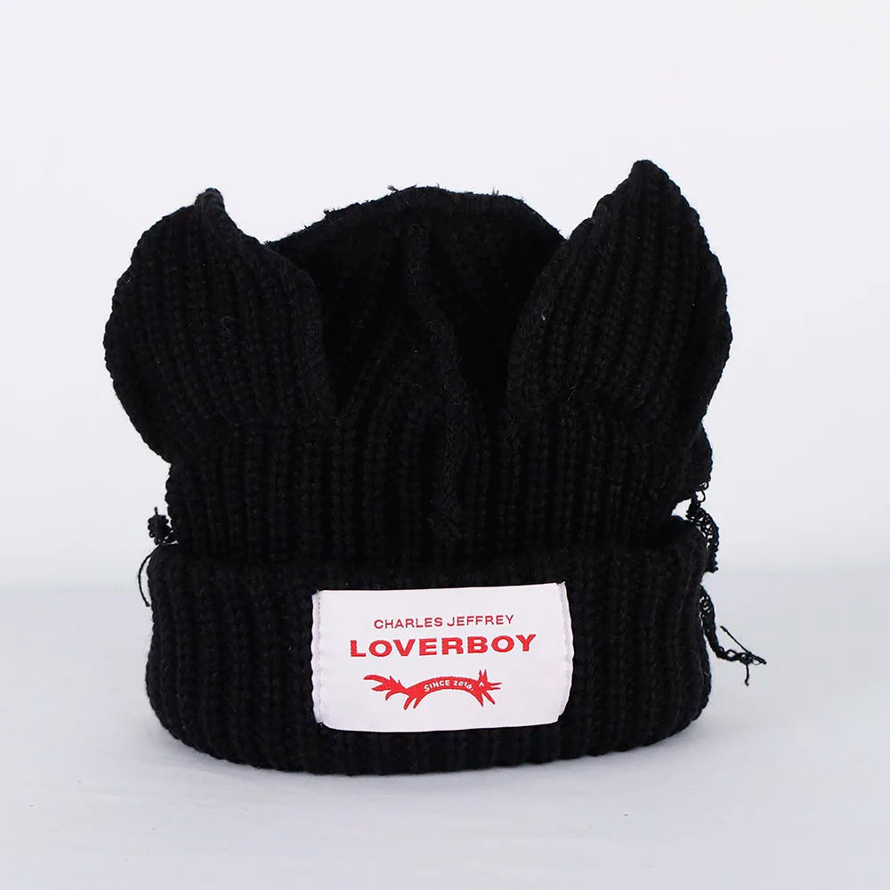 Lover Boy Cat Ear Knit Hat Solid Warm Pig Ear Woolen Hat