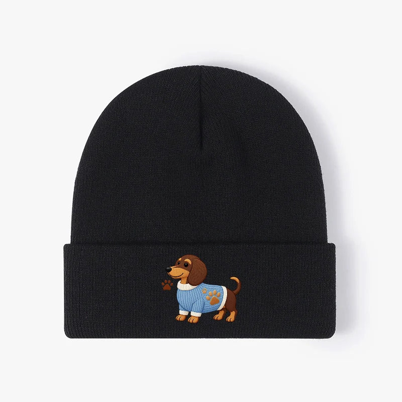Dachshund Dog Knit Beanie Warm Cuffed Skull Cap